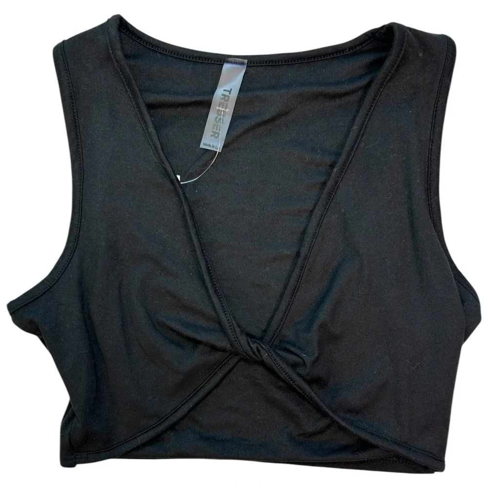 NWT Tresser Black Twist Front Crop Top Small Sleeveless Stretchy Basic